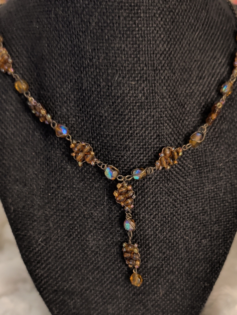 Handcrafted Brown Beaded Y-Drop Necklace
